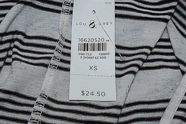 Lou & Grey NEW $25 Sz XS Black Ivory Stripe Polyester Rayon Linen Tank Top