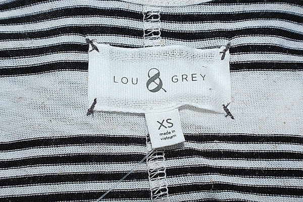 Lou & Grey NEW $25 Sz XS Black Ivory Stripe Polyester Rayon Linen Tank Top