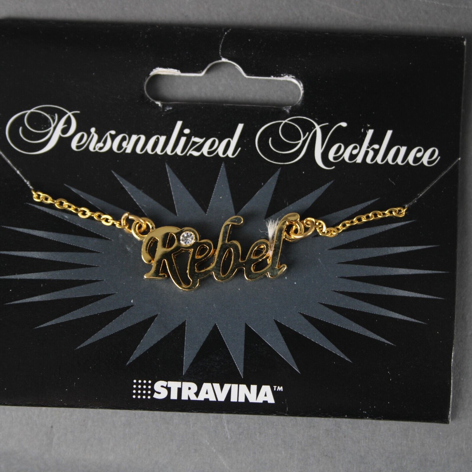 REBEL Name NEW Goldtone Rhinestone Accent 14.5" w 4.5" Multi Ring Ext Necklace