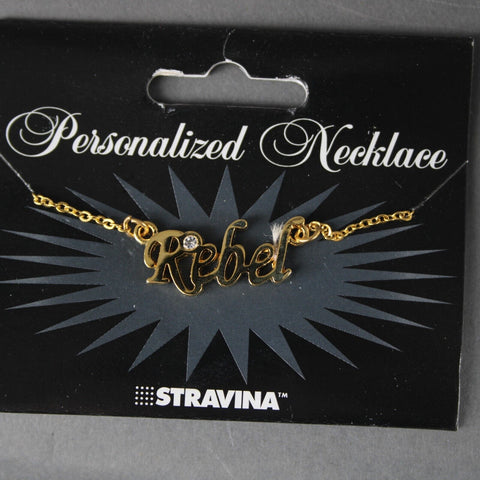 REBEL Name NEW Goldtone Rhinestone Accent 14.5" w 4.5" Multi Ring Ext Necklace