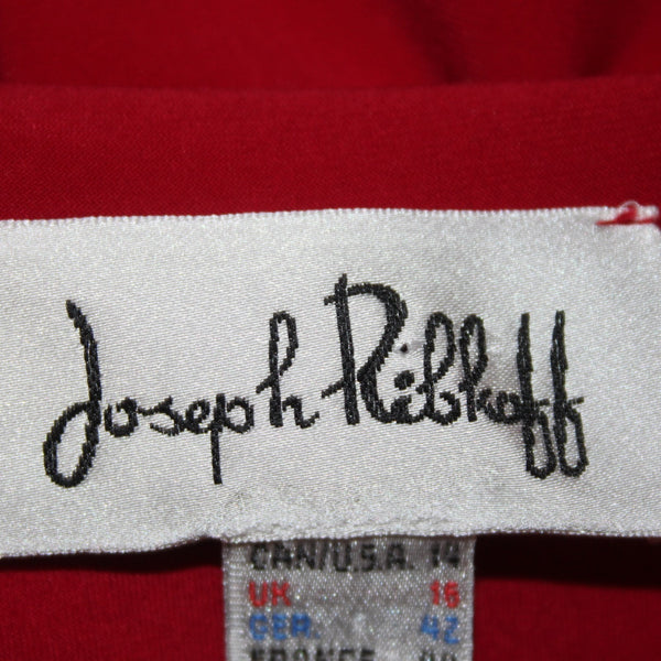 Joseph Ribkoff Top Veston Jacket Sz 14 Red Silver Embellishments Zipper Poly