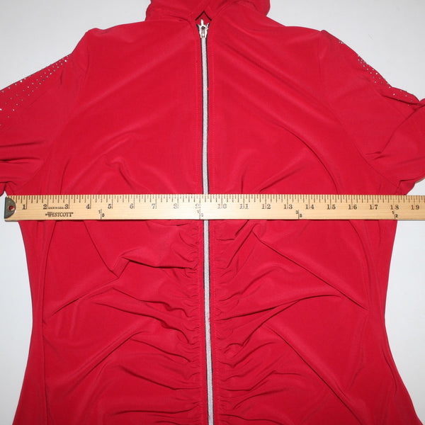 Joseph Ribkoff Top Veston Jacket Sz 14 Red Silver Embellishments Zipper Poly