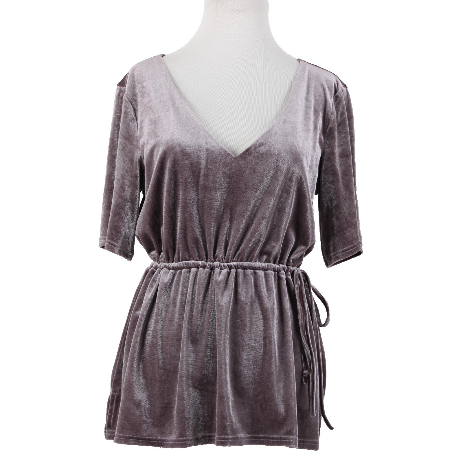 Crosby Sz M Lavender Purple Velour Drawstring V Neck Polyester Spandex Top