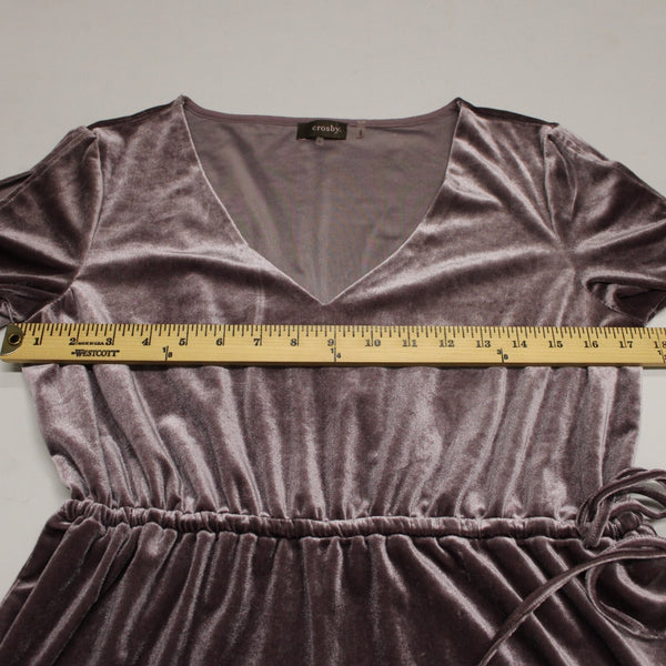 Crosby Sz M Lavender Purple Velour Drawstring V Neck Polyester Spandex Top