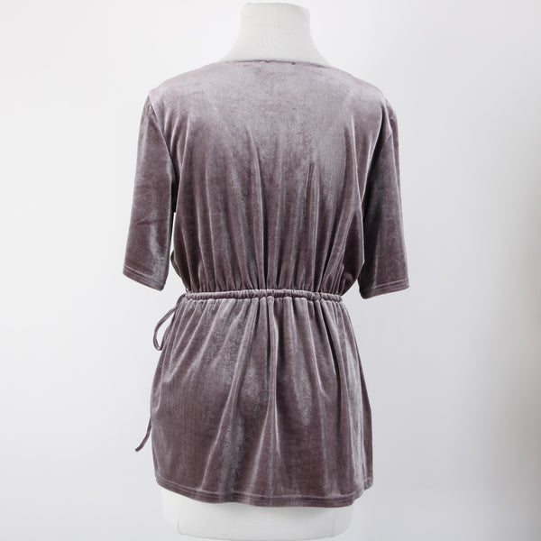 Crosby Sz M Lavender Purple Velour Drawstring V Neck Polyester Spandex Top