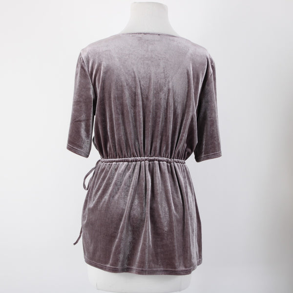 Crosby Sz M Lavender Purple Velour Drawstring V Neck Polyester Spandex Top