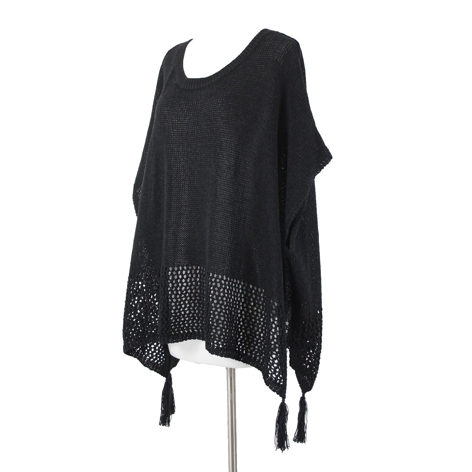Johnny Was Sz OS Black Knit Sleeveless Side Slit Tasseled Cotton Polyester Top