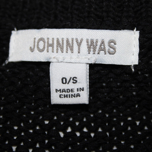 Johnny Was Sz OS Black Knit Sleeveless Side Slit Tasseled Cotton Polyester Top