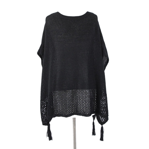 Johnny Was Sz OS Black Knit Sleeveless Side Slit Tasseled Cotton Polyester Top