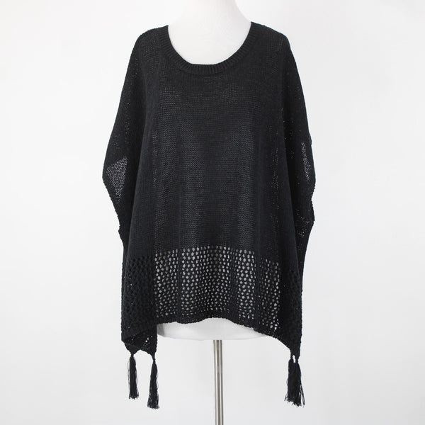 Johnny Was Sz OS Black Knit Sleeveless Side Slit Tasseled Cotton Polyester Top