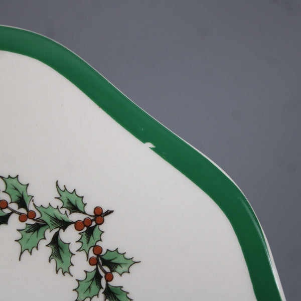 Spode White Green Multi Color Christmas Tree Square Dessert Cake 11" Plate