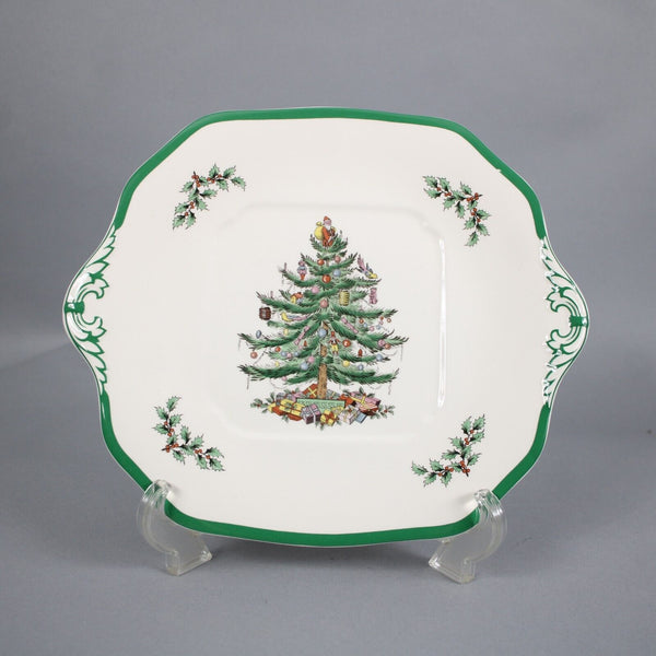 Spode White Green Multi Color Christmas Tree Square Dessert Cake 11" Plate