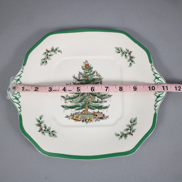 Spode White Green Multi Color Christmas Tree Square Dessert Cake 11" Plate