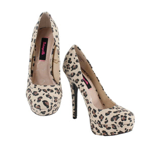 Betseyville Sz 6.5 Tan Brown Animal High Heel Platform Vegan Leather Heels 664B