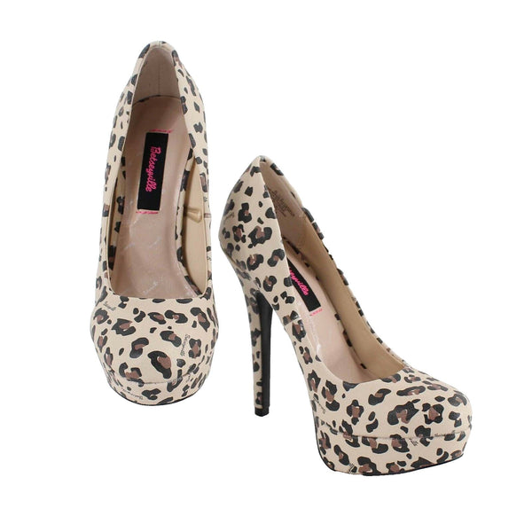 Betseyville Sz 6.5 Tan Brown Animal High Heel Platform Vegan Leather Heels 664B