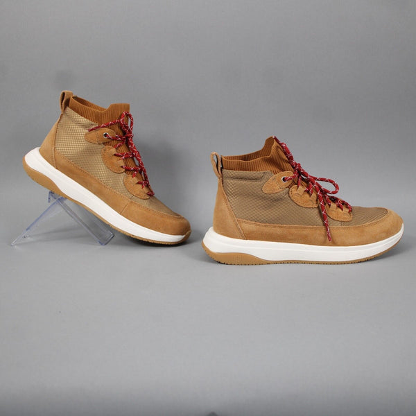 Nurture Response Sz 8 Camel Tan Brown Burgundy Laces Knit Leather Upper Boots