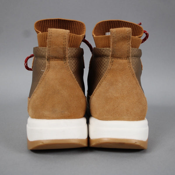 Nurture Response Sz 8 Camel Tan Brown Burgundy Laces Knit Leather Upper Boots