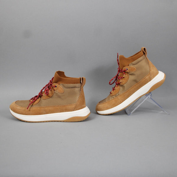 Nurture Response Sz 8 Camel Tan Brown Burgundy Laces Knit Leather Upper Boots