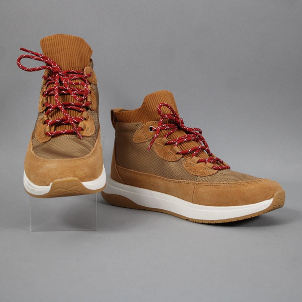 Nurture Response Sz 8 Camel Tan Brown Burgundy Laces Knit Leather Upper Boots