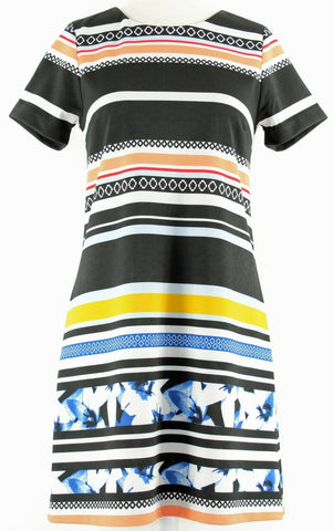 Bar lll Sz S Black White Multi Stripes Zip Back Polyester Blnd Sheath Dress