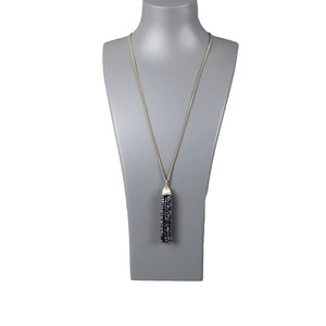 J Crew Goldtone Navy Blue Shine Beaded Tassle Brass 30" Ext. 2" Necklace
