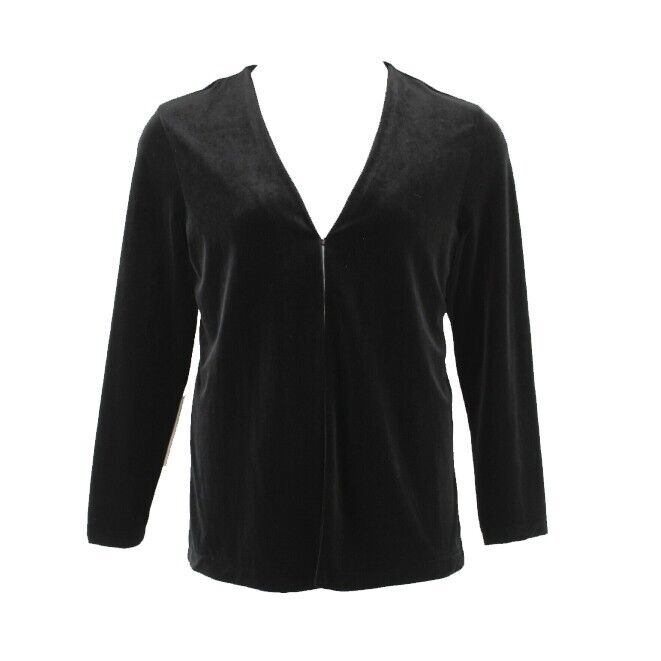 Alfani Sz L Black Stretch Velvet Hook n Eye Closure Poly Spandex Cardigan