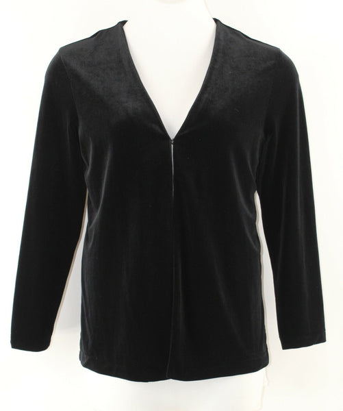 Alfani Sz L Black Stretch Velvet Hook n Eye Closure Poly Spandex Cardigan