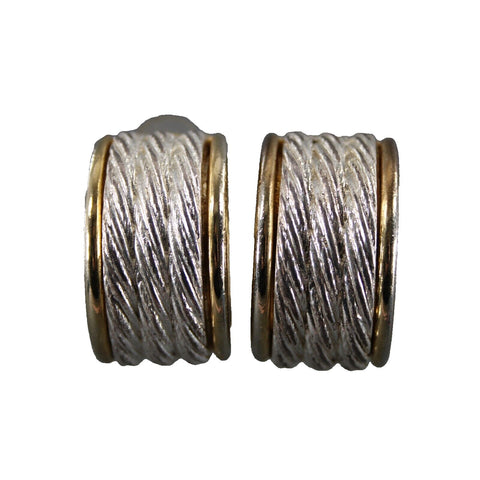 Givenchy Goldtone Silvertone Twisted Rope Texture 1" Huggie Clip On Earrings