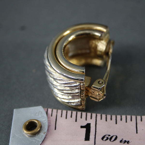 Givenchy Goldtone Silvertone Twisted Rope Texture 1" Huggie Clip On Earrings