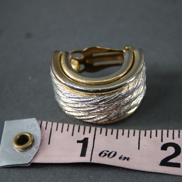 Givenchy Goldtone Silvertone Twisted Rope Texture 1" Huggie Clip On Earrings