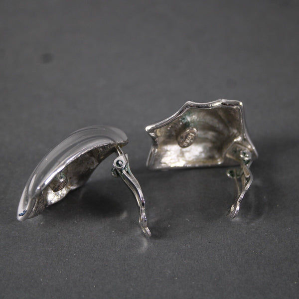 Trifari Silvertone 1.5" Huggie Clip On Earrings
