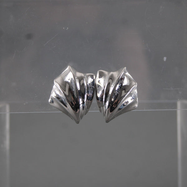 Trifari Silvertone 1.5" Huggie Clip On Earrings