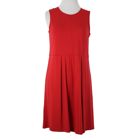 J Jill NEW Sz XSP Pimento Red Sleeveless Pleated Rayon Lycra Spandex Dress
