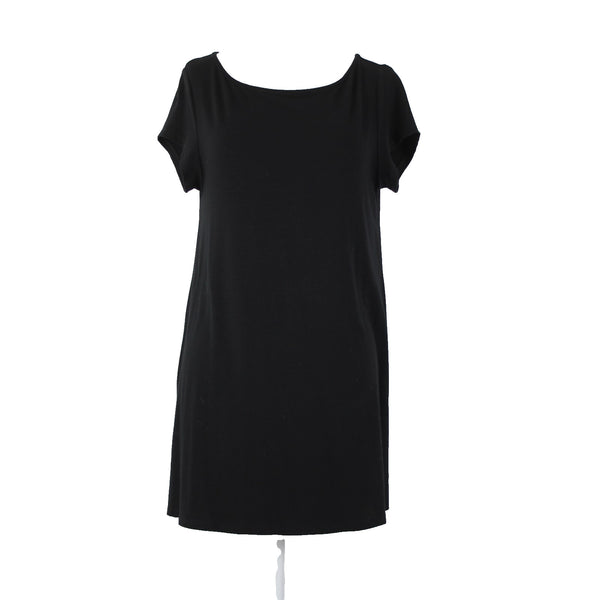Eileen Fisher Sz SP Black Short Sleeve Unlined Short Viscose Spandex Dress
