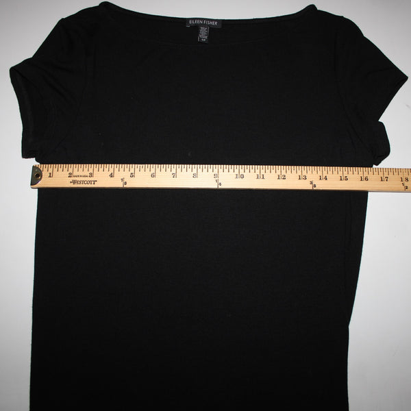 Eileen Fisher Sz SP Black Short Sleeve Unlined Short Viscose Spandex Dress