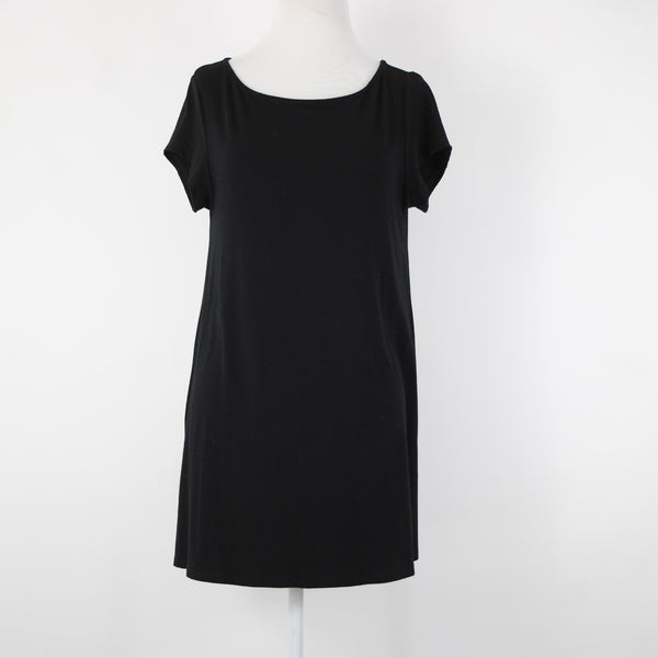 Eileen Fisher Sz SP Black Short Sleeve Unlined Short Viscose Spandex Dress
