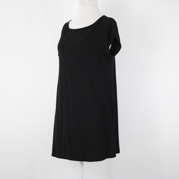 Eileen Fisher Sz SP Black Short Sleeve Unlined Short Viscose Spandex Dress