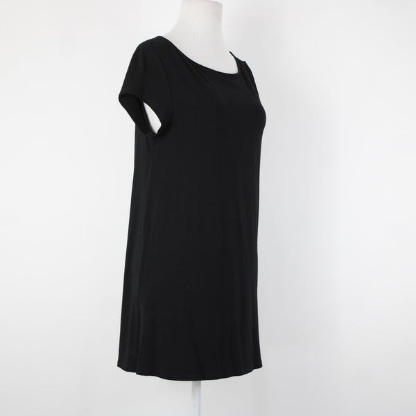 Eileen Fisher Sz SP Black Short Sleeve Unlined Short Viscose Spandex Dress