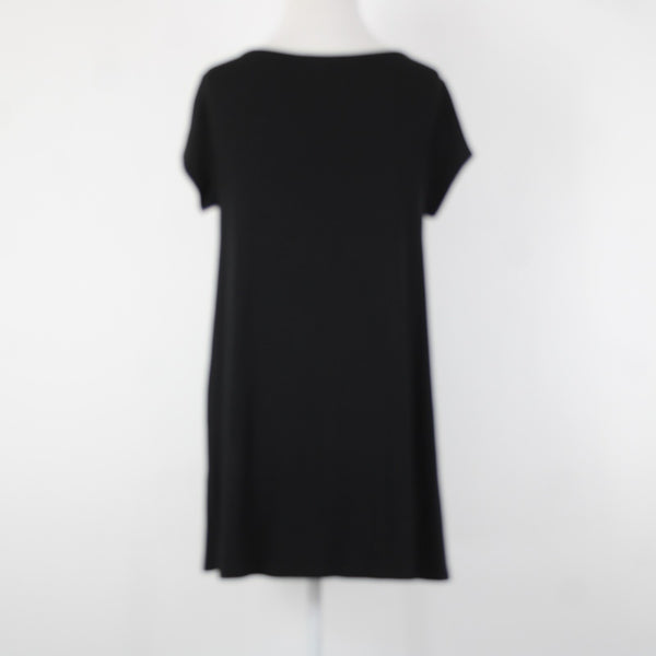 Eileen Fisher Sz SP Black Short Sleeve Unlined Short Viscose Spandex Dress