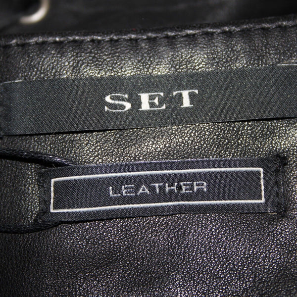 Set NEW Sz 2 Black Lined Buckle Detail Laced Zip Closure 100% Soft Leather Skirt