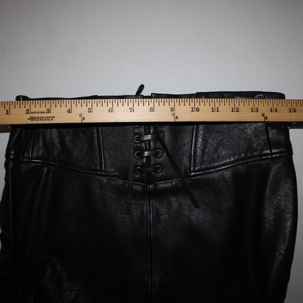 Set NEW Sz 2 Black Lined Buckle Detail Laced Zip Closure 100% Soft Leather Skirt