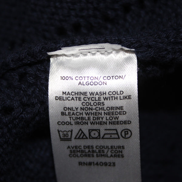 Loft Top NEW $55 Sz L Navy Blue Open Knit V Neck Unlined 100% Cotton Top