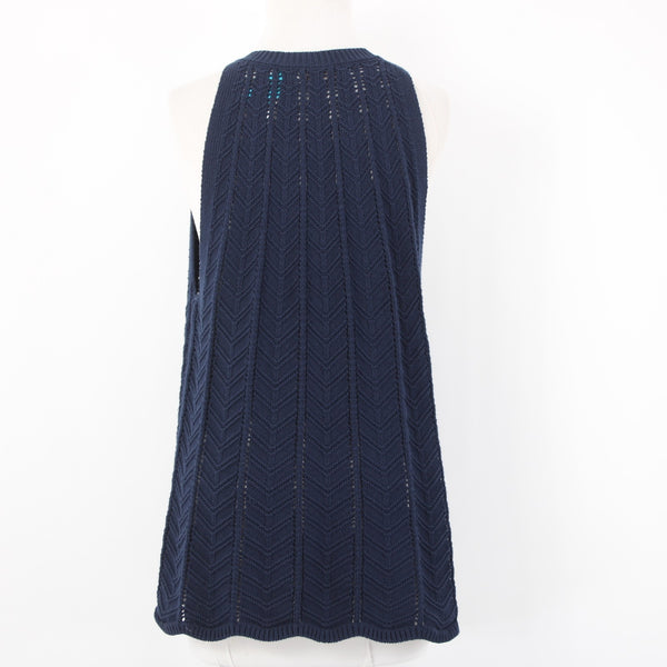 Loft Top NEW $55 Sz L Navy Blue Open Knit V Neck Unlined 100% Cotton Top