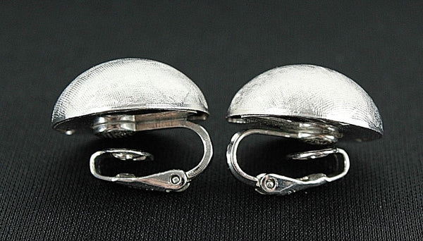 Trifari 3/4 Inch Silvertone Textured Round Dome Clip On Earrings