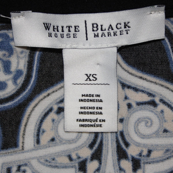 White House Black Market Top Sz XS Navy Blue Black White Tunic Poly Spandex Top