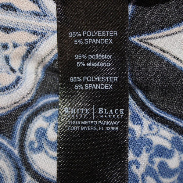 White House Black Market Top Sz XS Navy Blue Black White Tunic Poly Spandex Top