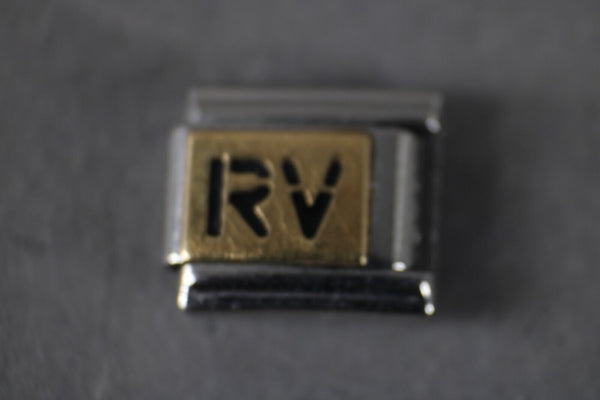 Boxing "RV" Gold Stainless Steel Elastic Stretch Chain Link Italian Charm