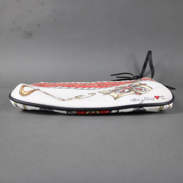 Brighton 10 x 8 1 White Red Multi Black Trim Cotton Poly Crossbody  AS IS Purse