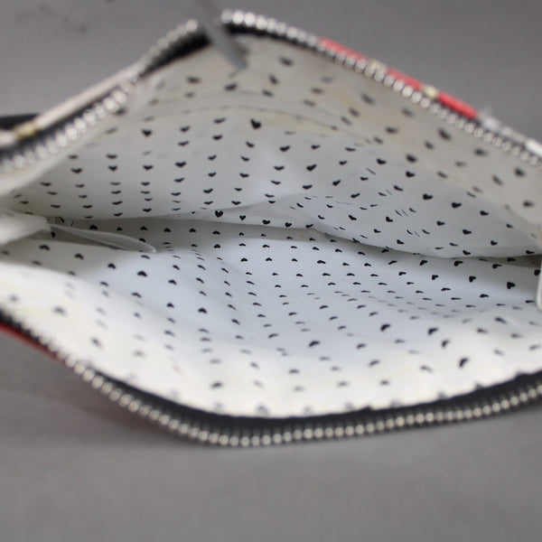 Brighton 10 x 8 1 White Red Multi Black Trim Cotton Poly Crossbody  AS IS Purse