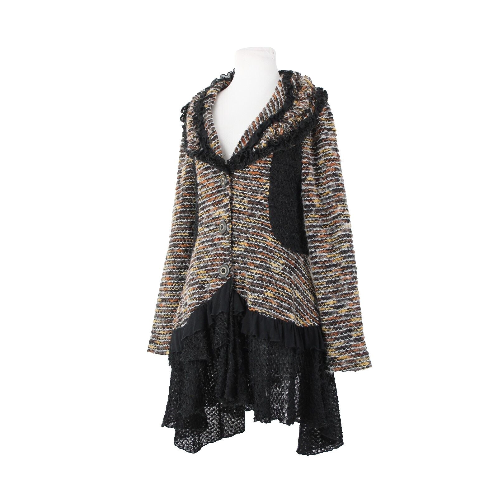 Nicole Sabbattinni Sz M Black Brown White Lined Buttons Acrylic Wool Poly Jacket